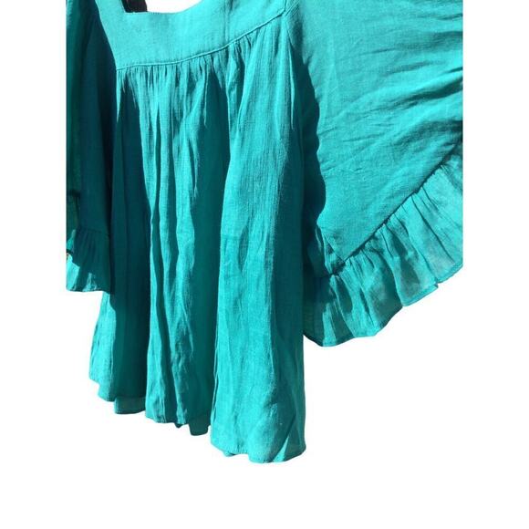 Zac & Rachel shirt womens M medium green flutter sleeve western bohemian festive - Picture 4 of 11